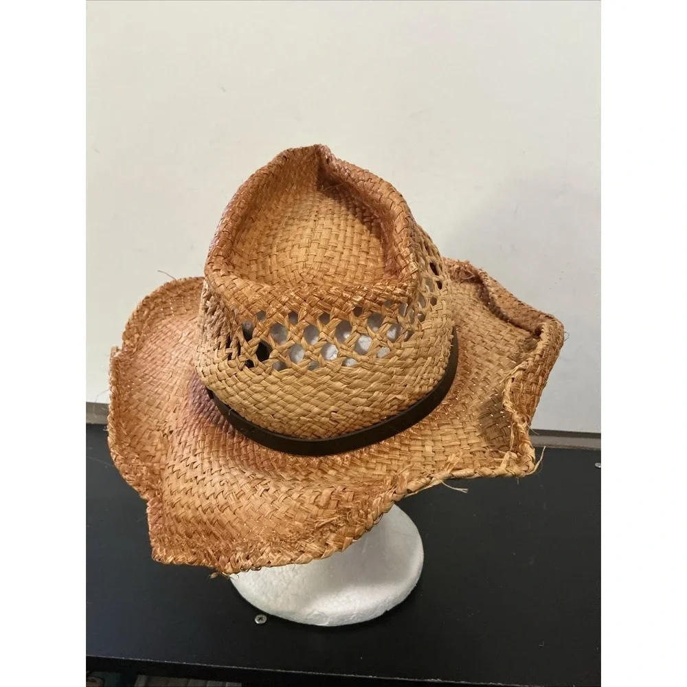 Harley Davidson Bend-Brim Straw Cowboy Hat F&M Hat Co Leather Band SZ S/M WORN